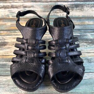 Born Crown Heeled Sandals Womens Size 8M Black Leather Formal Open Toe Woven